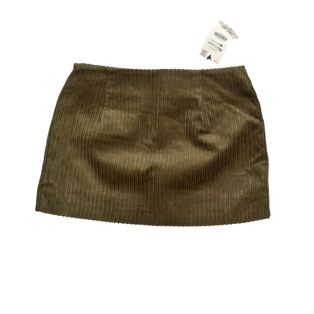 Zara Corduroy Mini Skirt Green XS NWT‎